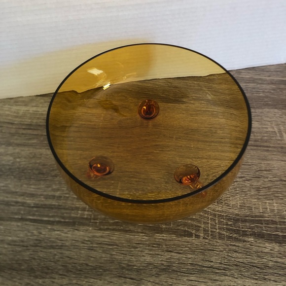 Handblown Amber Art Glass Bowl with Feet - Picture 9 of 11